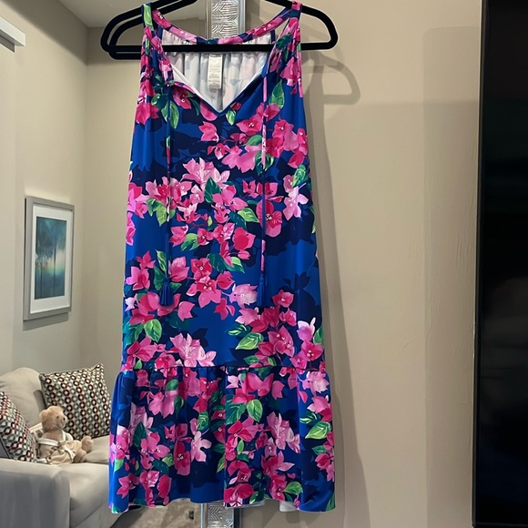 Tommy Bahama Bouganvillea Blue Ruffle Dress. Gently worn. Size M - Picture 1 of 5
